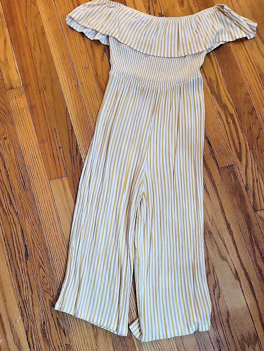 Primark Striped Wide Leg Jumpsuit in White & Yellow Size 8